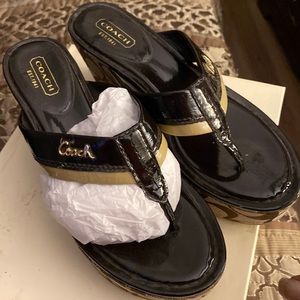 Coach wedge Patent leather and cloth